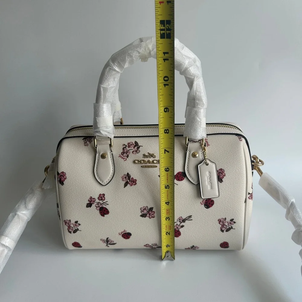Coach Rowan Satchel Ladybug Floral Print Chalk Multi Canvas Crossbody Bag CU272